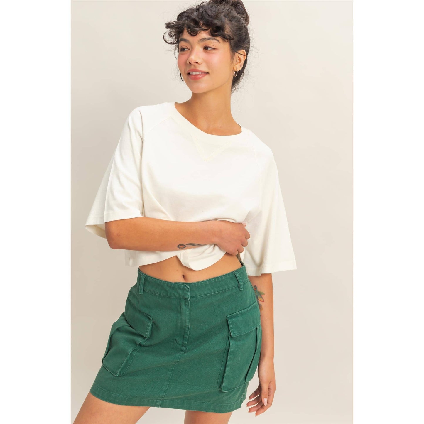 Cleo Cropped Tee- Dark Taupe