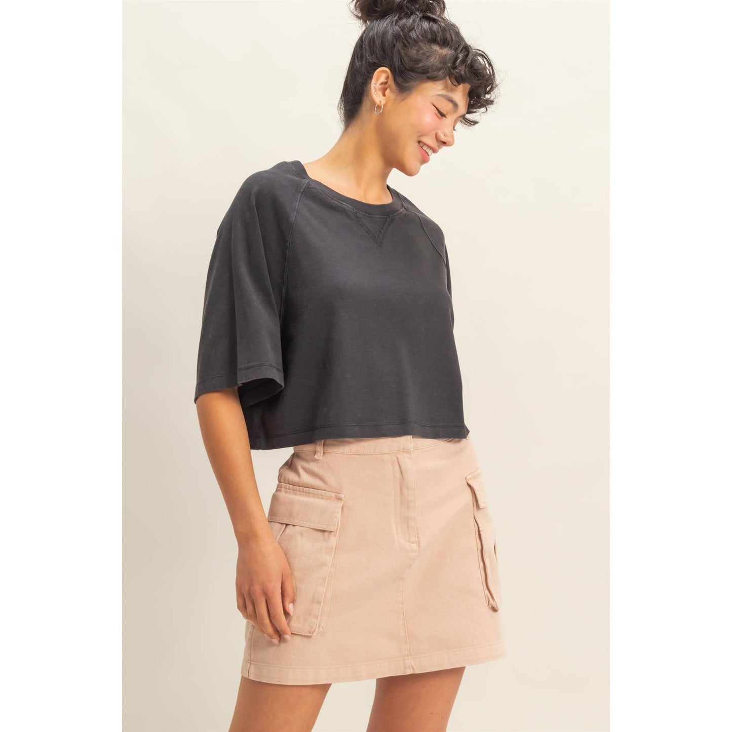 Cleo Cropped Tee- Dark Taupe