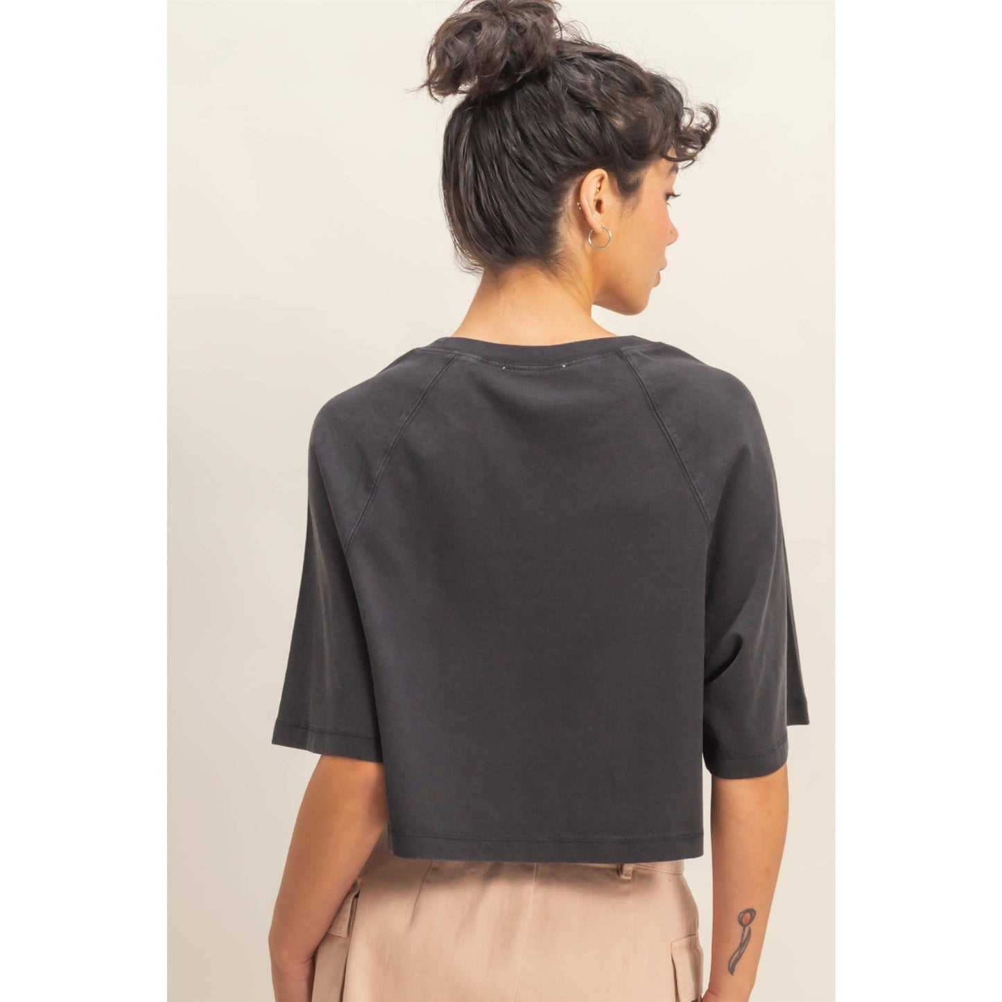 Cleo Cropped Tee- Dark Taupe