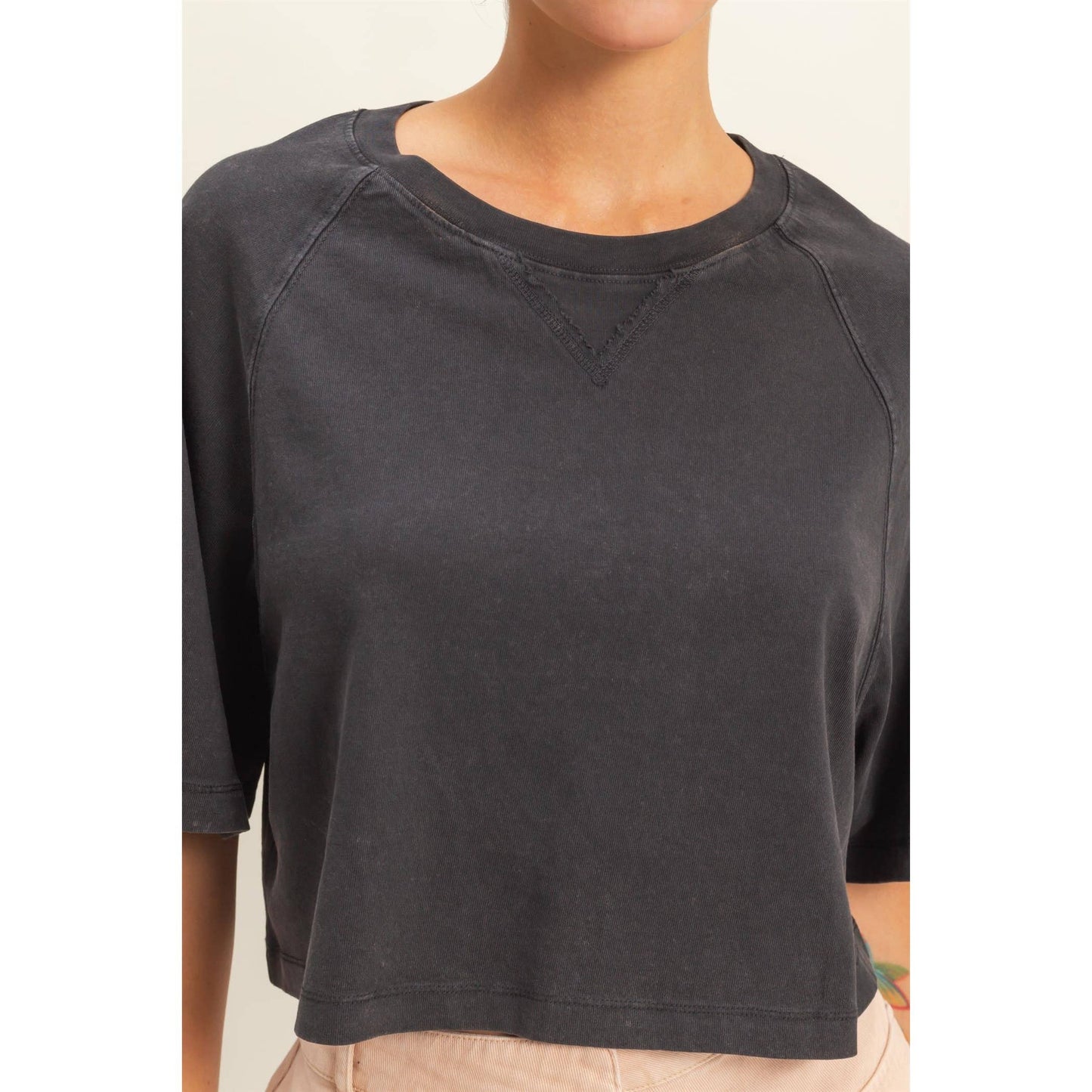 Cleo Cropped Tee- Dark Taupe