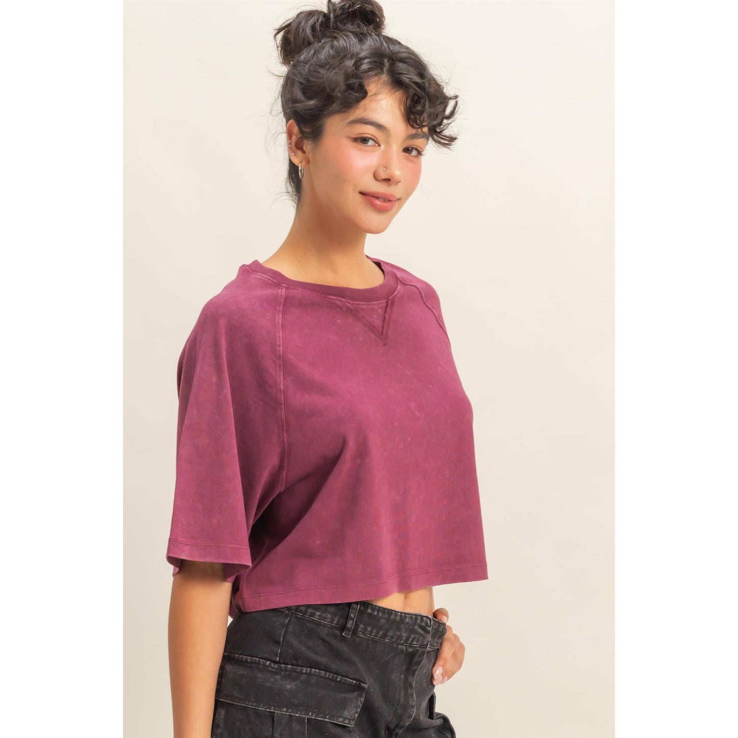 Cleo Cropped Tee- Dark Taupe