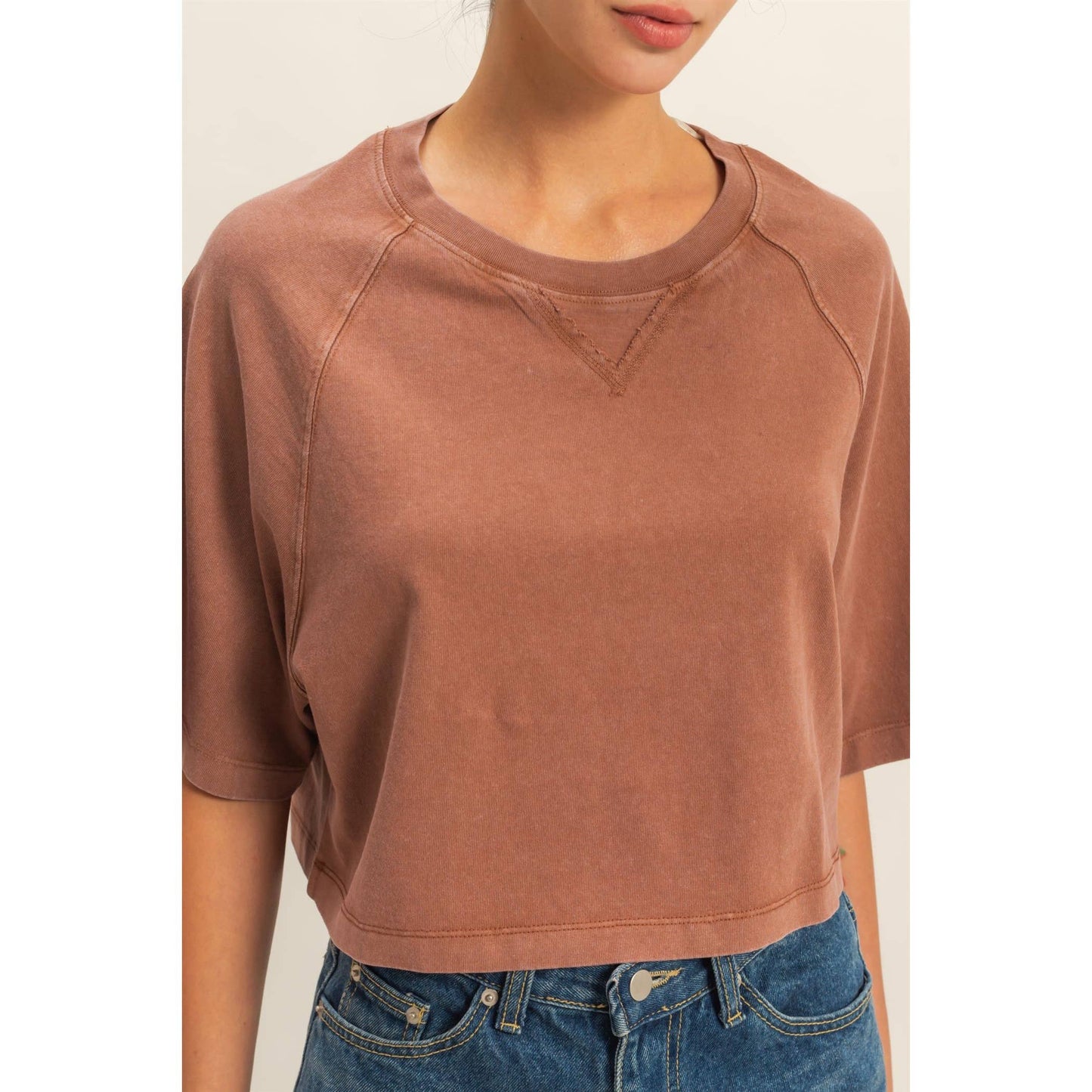 Cleo Cropped Tee- Dark Taupe