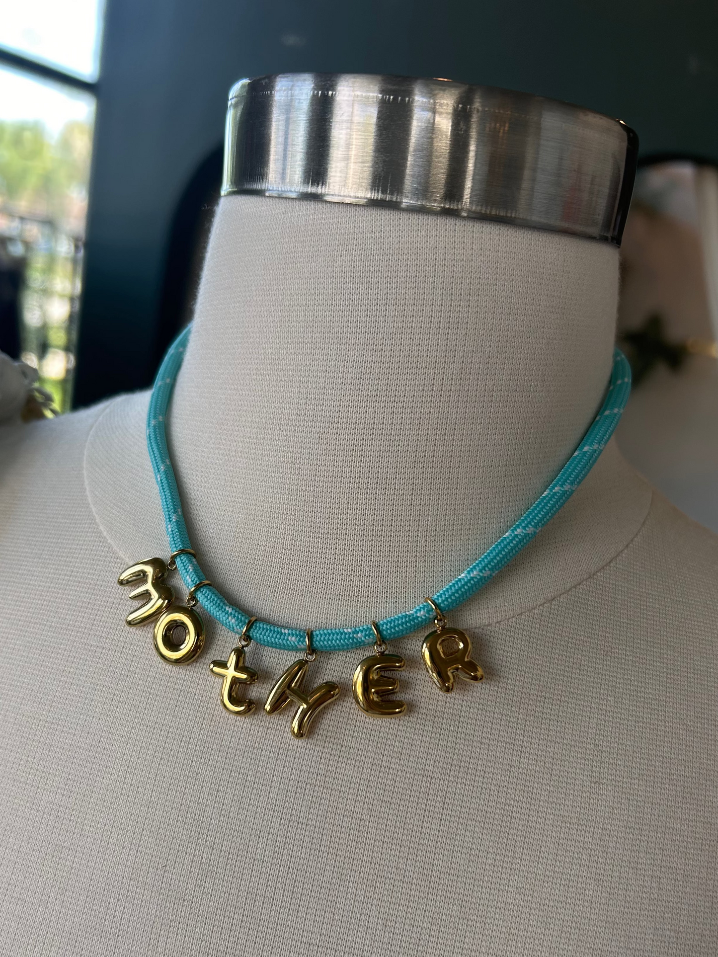 Bonne Mere MOTHER Rope Necklace - Aqua