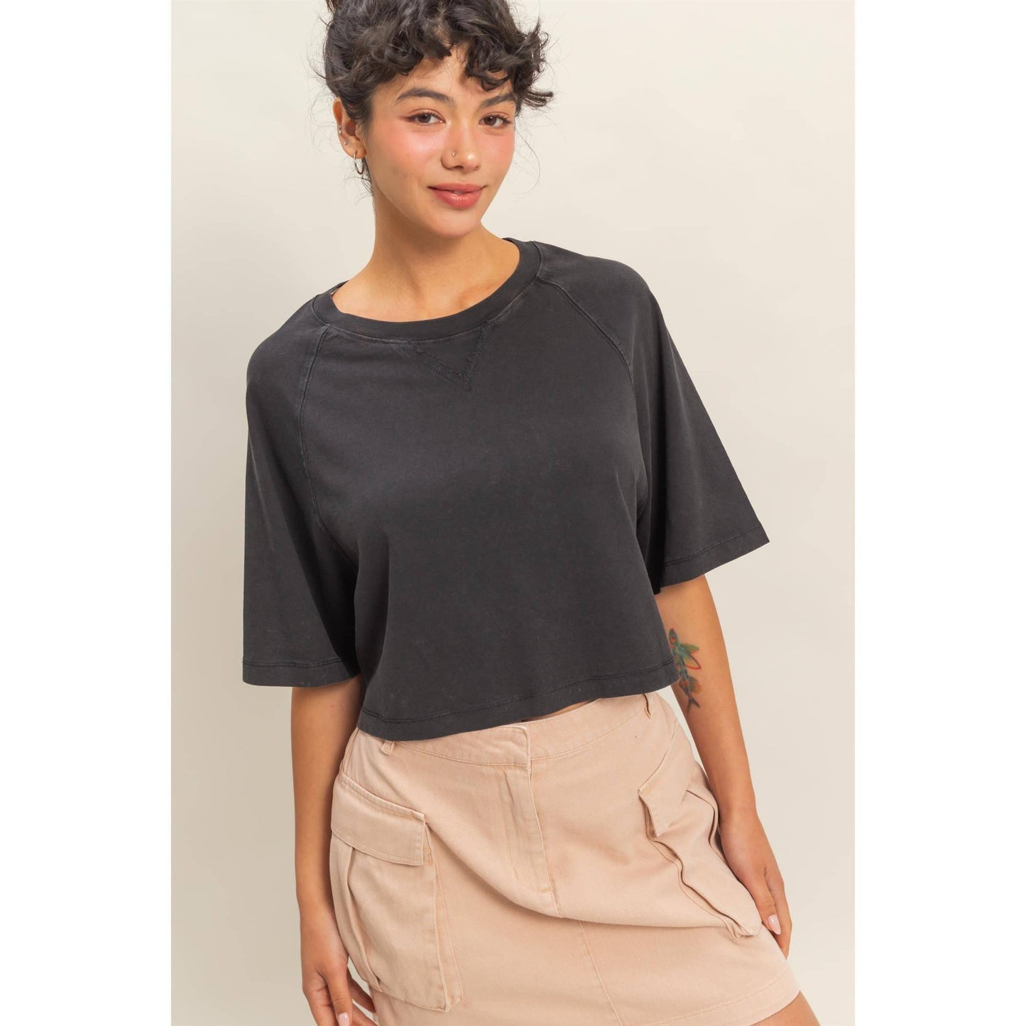 Cleo Cropped Tee- Dark Taupe