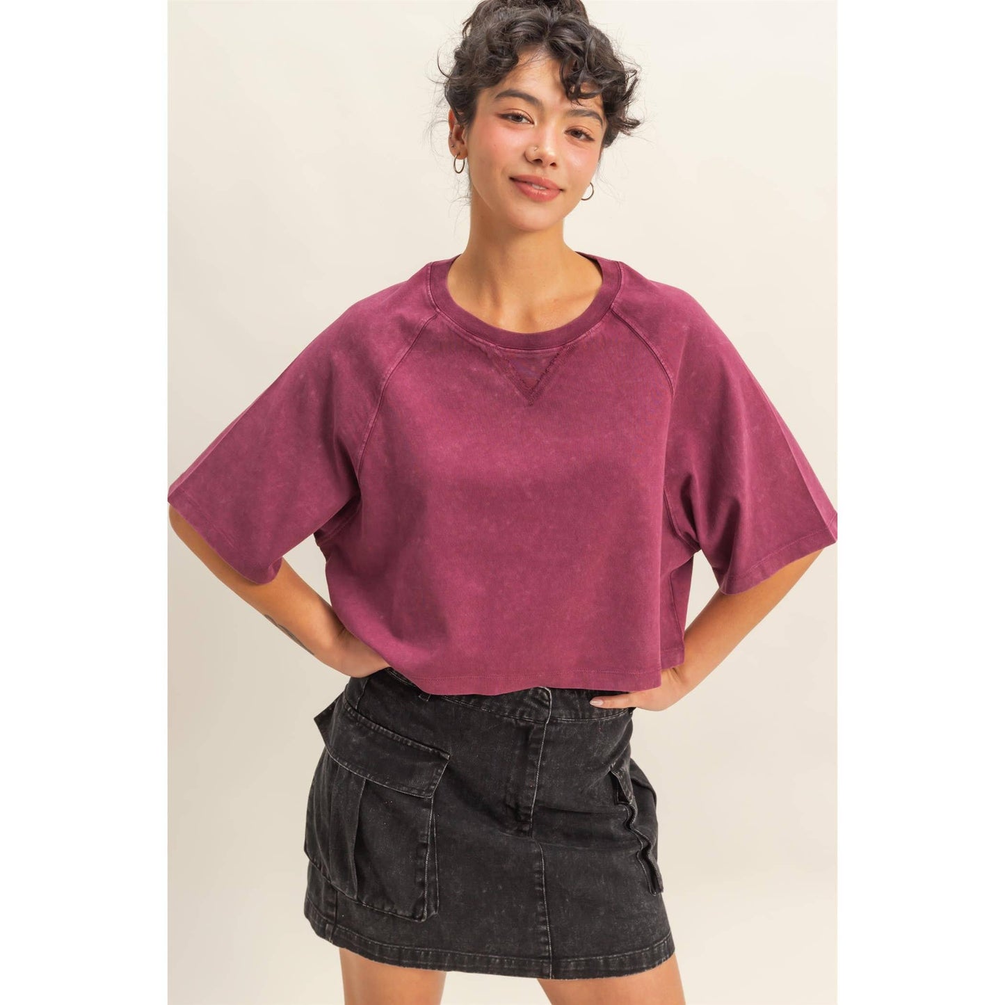 Cleo Cropped Tee- Dark Taupe