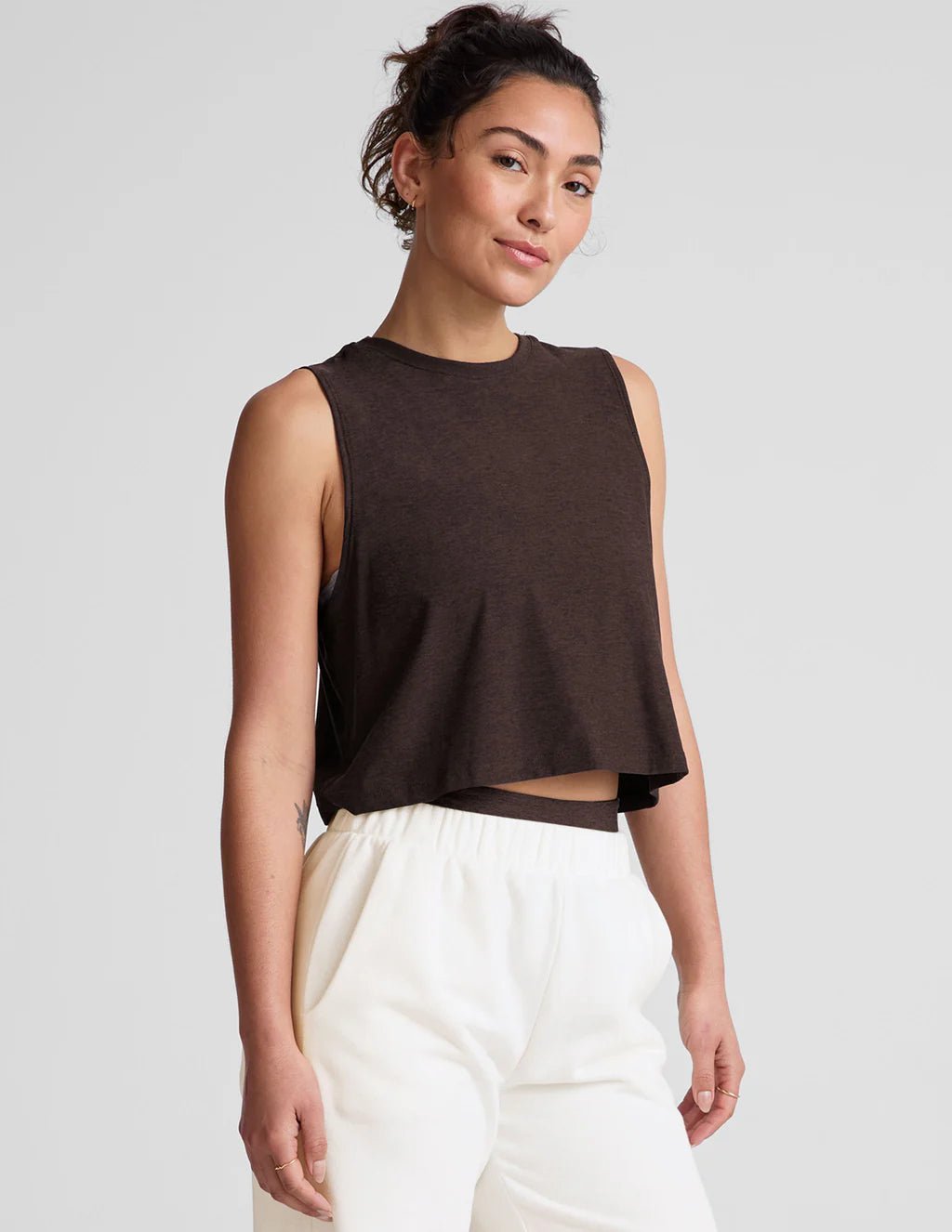 Beyond Yoga Featherweight Minimal Cropped Tank - Dark Chocolate Heather - SPARROW