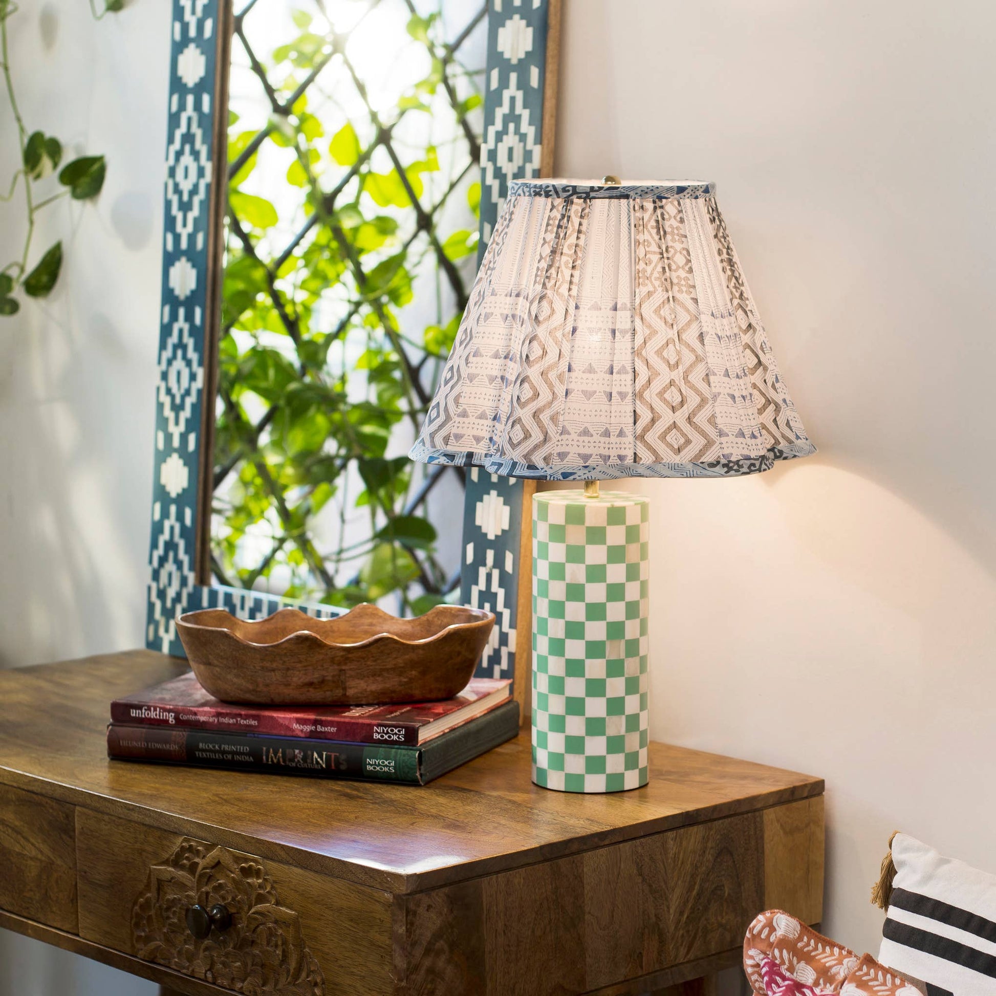 Checker Table Lamp - Haint Blue: Haint Blue - SPARROW