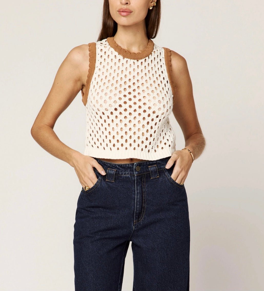 Cleobella Brownwyn Sweater Top - Ivory/Brown - SPARROW