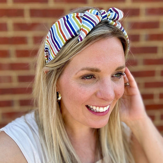 Colorful Stripe Boho Satin Scarf Bow Knot Headband - SPARROW