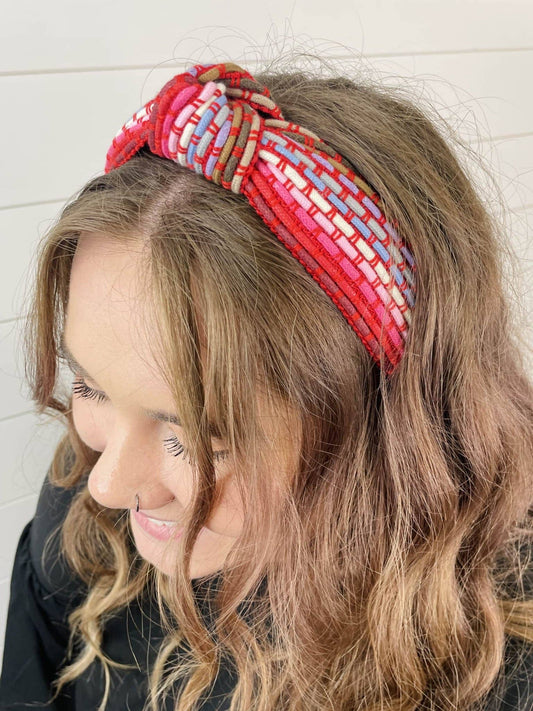 Colorful Woven Knot Headband - Red - SPARROW