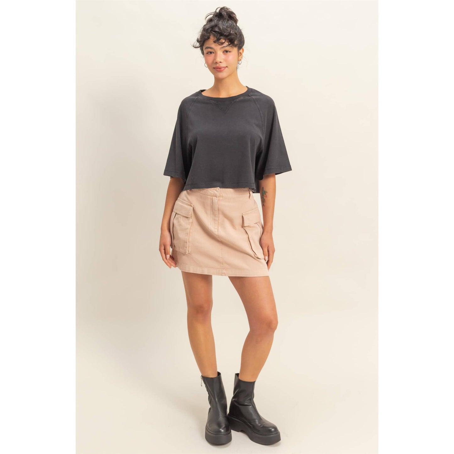 Cleo Cropped Tee- Dark Taupe