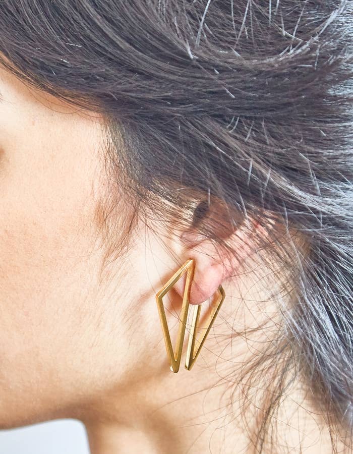 Double Sided Gold Geometric Triangle Earrings - Jewelry - SPARROW