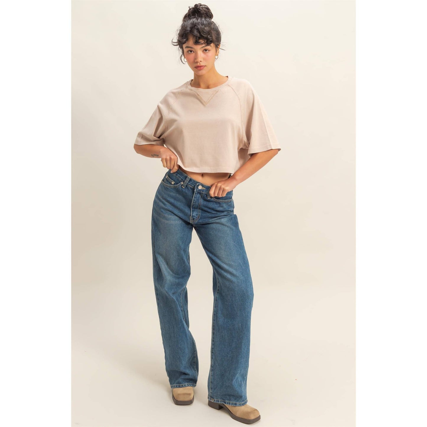 Cleo Cropped Tee- Dark Taupe