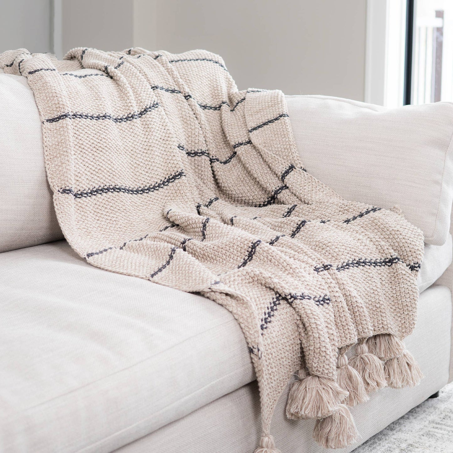 Elin 50x60" Recycled Cotton Decorative Throw Blanket: Beige - SPARROW