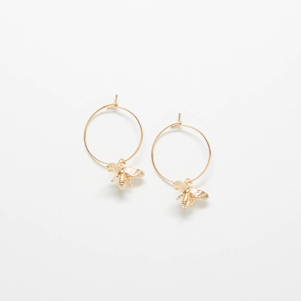 Gold Bee Hoop Earrings - Charm Jewelry for Women - SPARROW