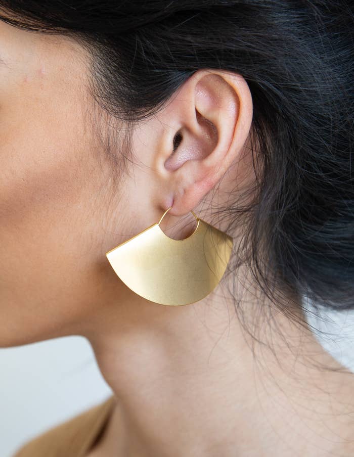 Gold Stainless Steel Fan Earrings - Jewelry - SPARROW