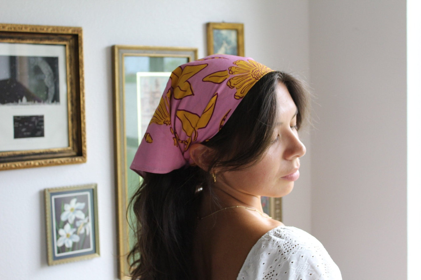 Ivebeenpainting Pink and Mustard Passionflower Bandana - SPARROW
