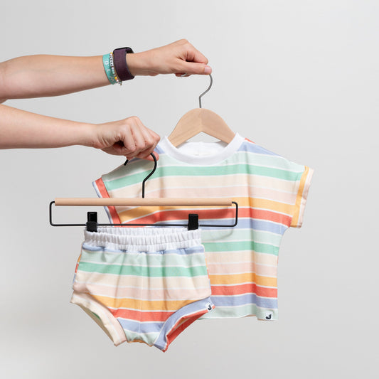 JuneJuly Retro Rainbow Stripes Shorties + Tee Shirt Set - SPARROW