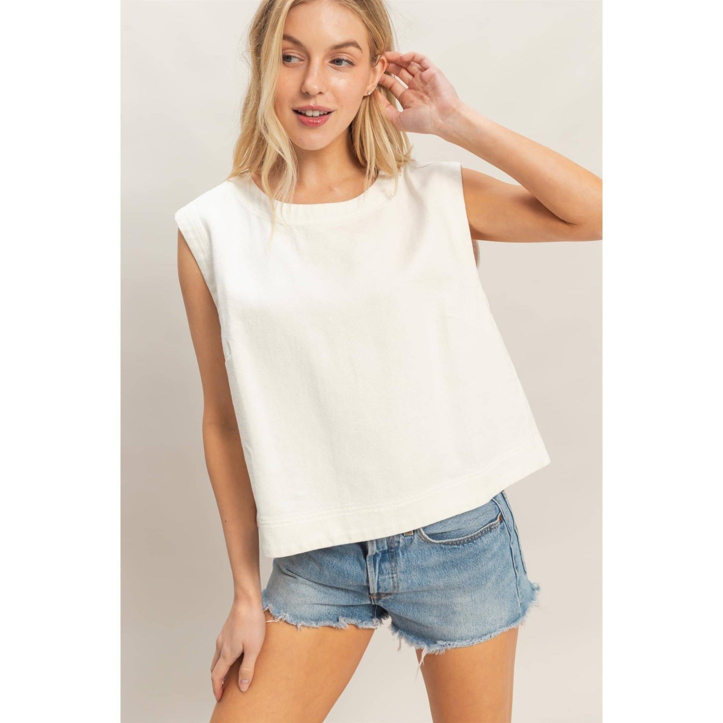 Kaci Denim Top - White - SPARROW