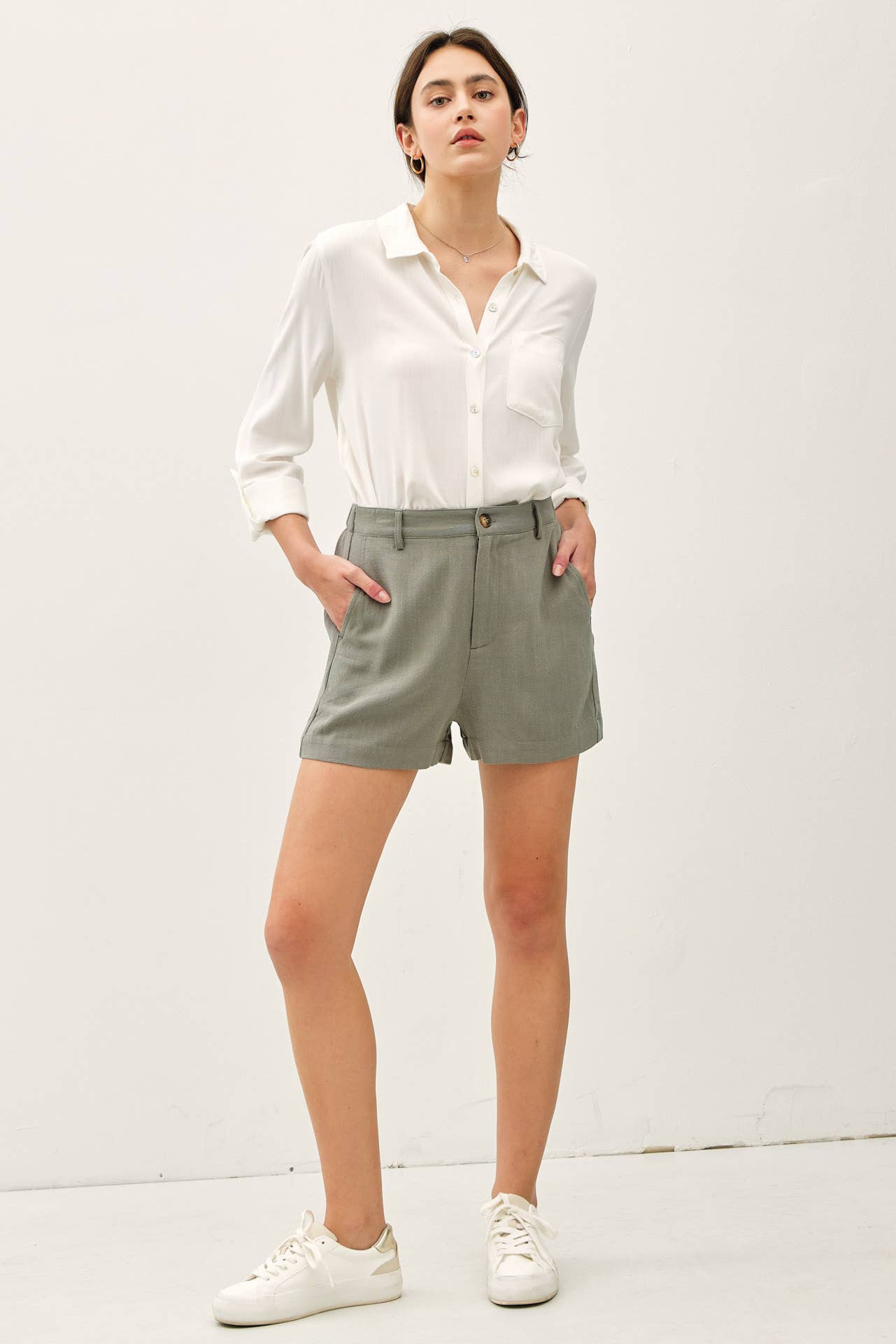 Lily Linen Shorts - Green - SPARROW