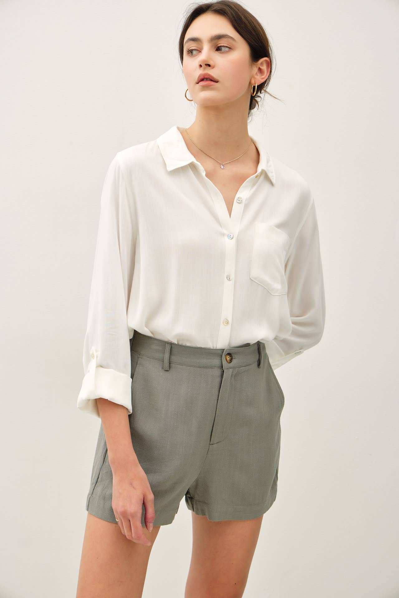 Lily Linen Shorts - Green - SPARROW
