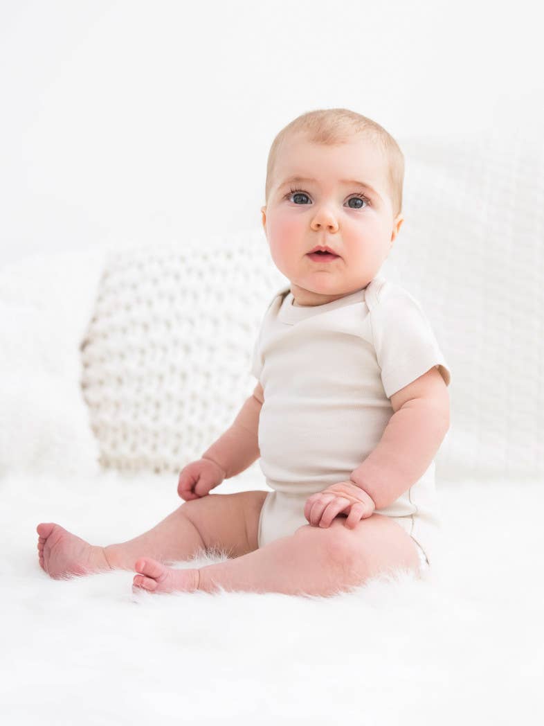 Organic Baby Short Sleeve Classic Bodysuit - Oat - SPARROW