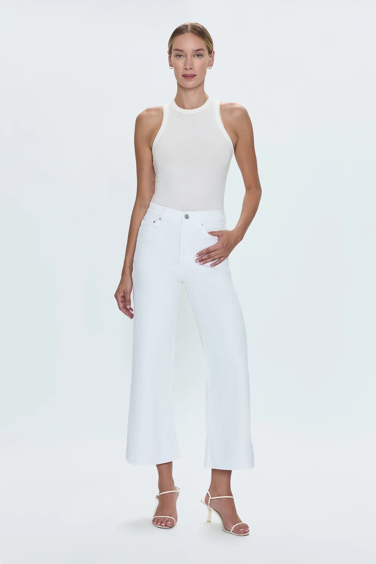 Pistola Lana Crop Cuff High Rise Ultra Wide Leg - Vivid White - SPARROW