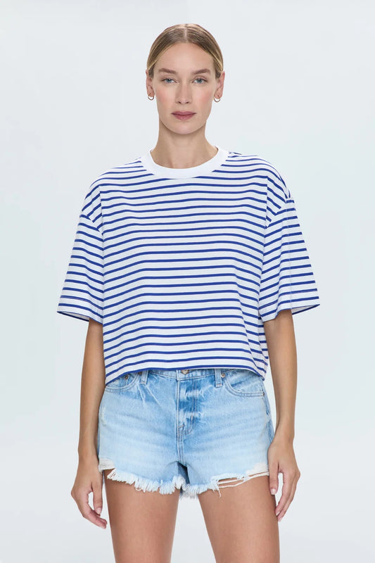 Pistola Mae Cropped Tee - Maritime White Stripe - SPARROW