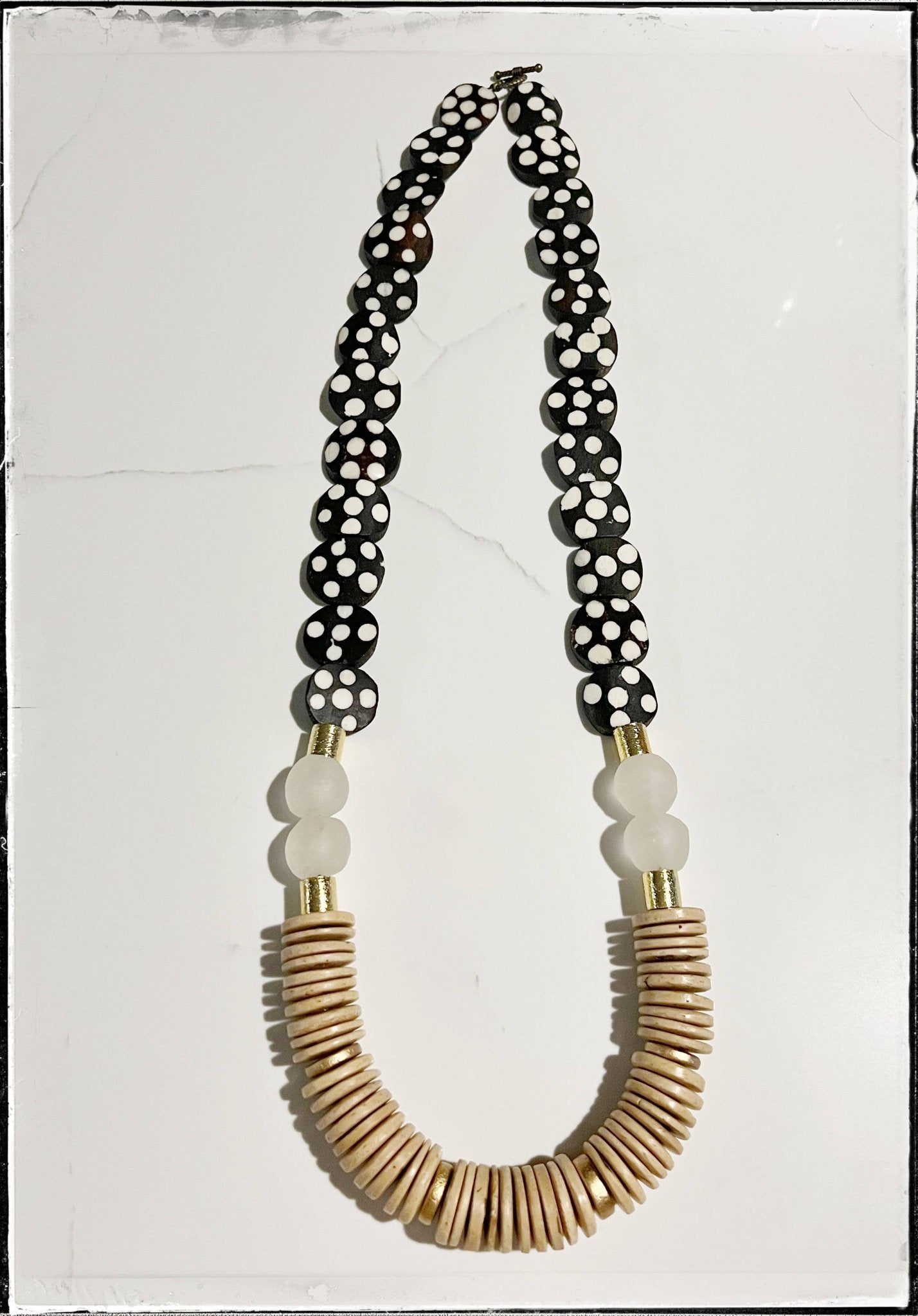 Polka Dot Bone Flat Bead Necklace - SPARROW