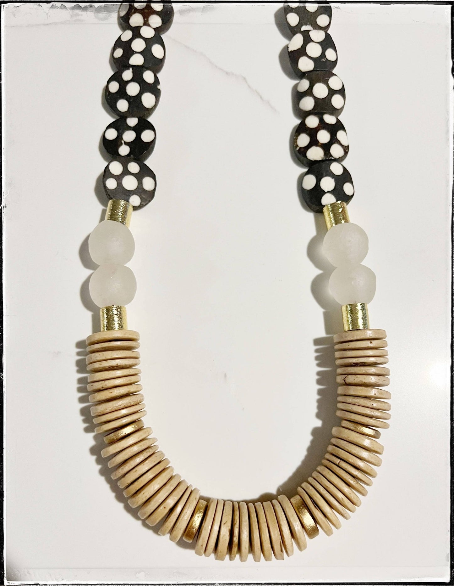 Polka Dot Bone Flat Bead Necklace - SPARROW
