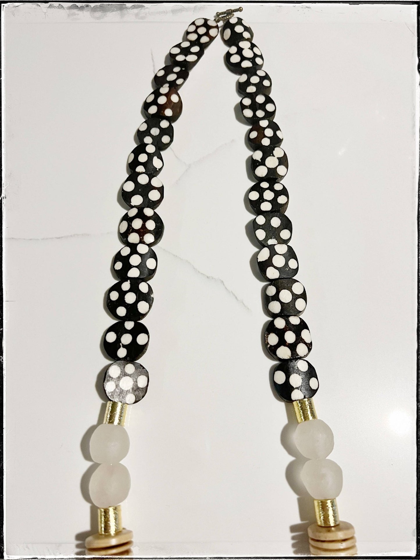 Polka Dot Bone Flat Bead Necklace - SPARROW