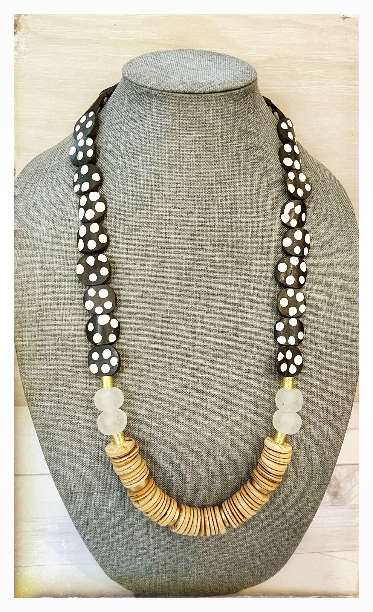 Polka Dot Bone Flat Bead Necklace - SPARROW