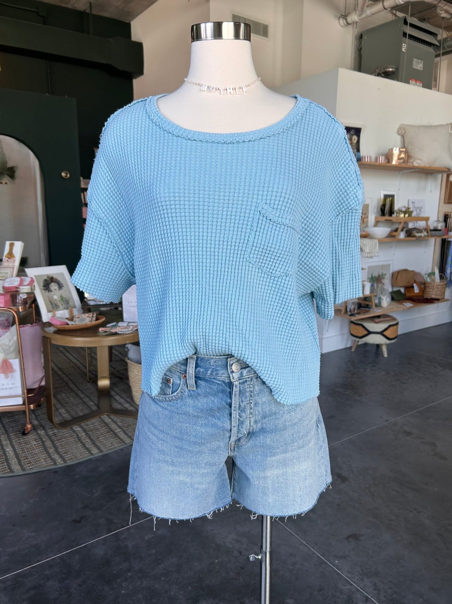 Preloved Pilcro by Anthropologie Waffle Weave Pocket Tee - SPARROW