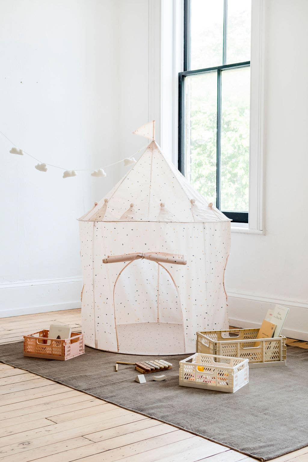 Recycled Fabric Play Tent Castle - Prints: Terrazzo Beige - SPARROW