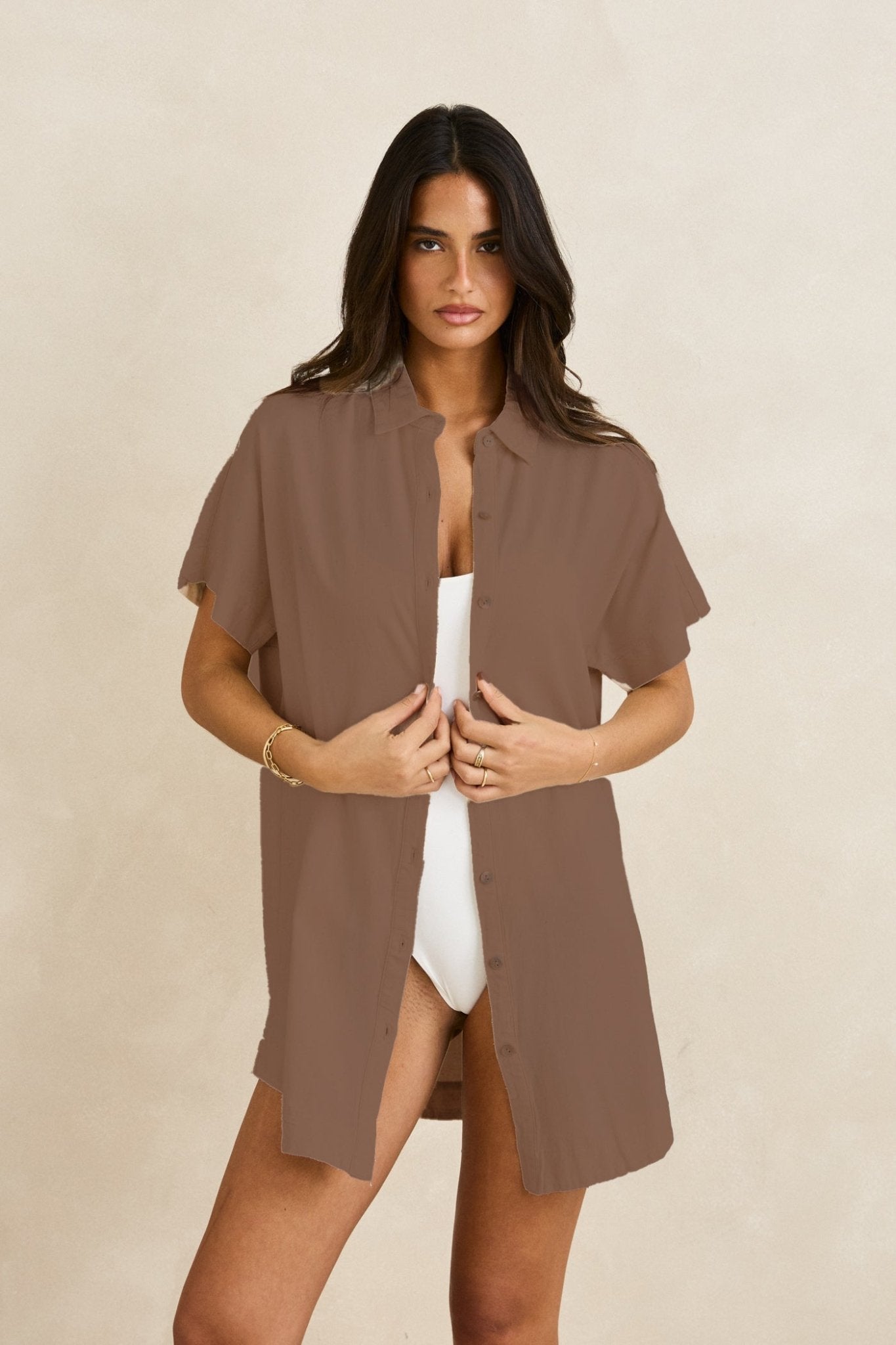 Rhythm Classic Shirt Dress- Taupe