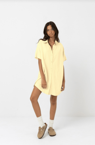 Rhythm Classic Shirt Dress - Yellow - SPARROW