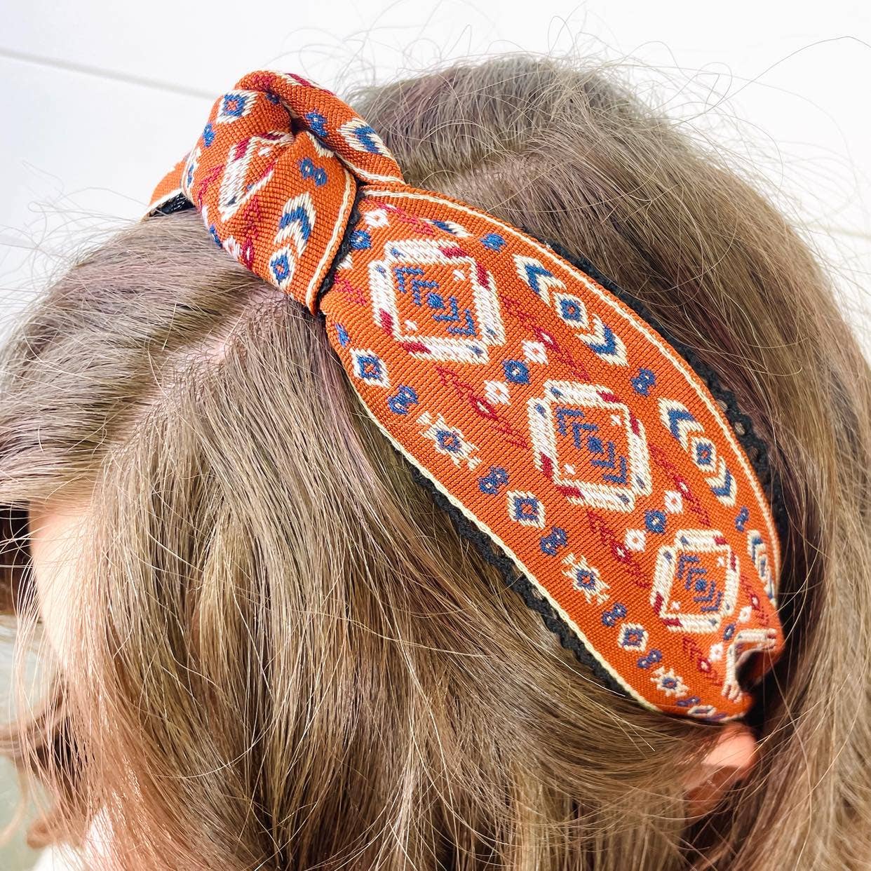 Rust Aztec & Lace Boho Knot Headband - SPARROW