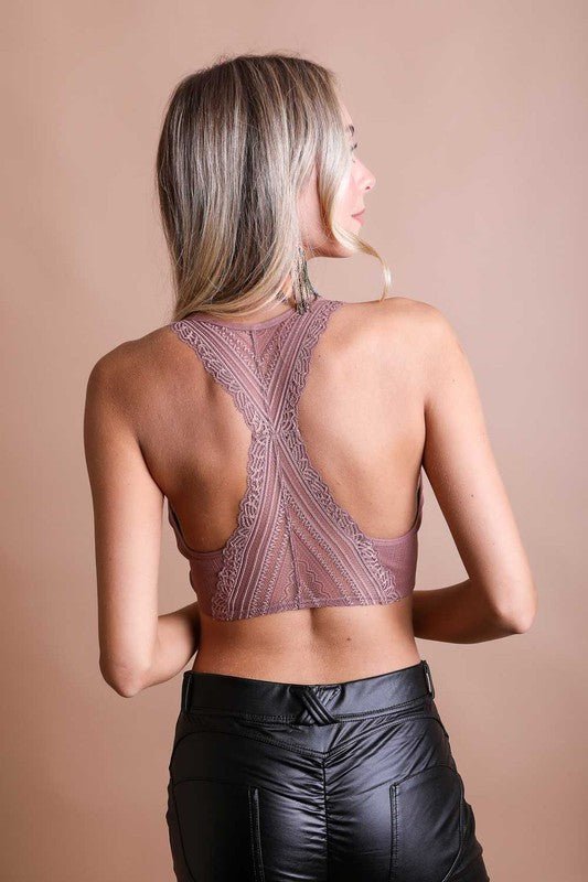 Seamless Front Lace Racerback Bralette - SPARROW
