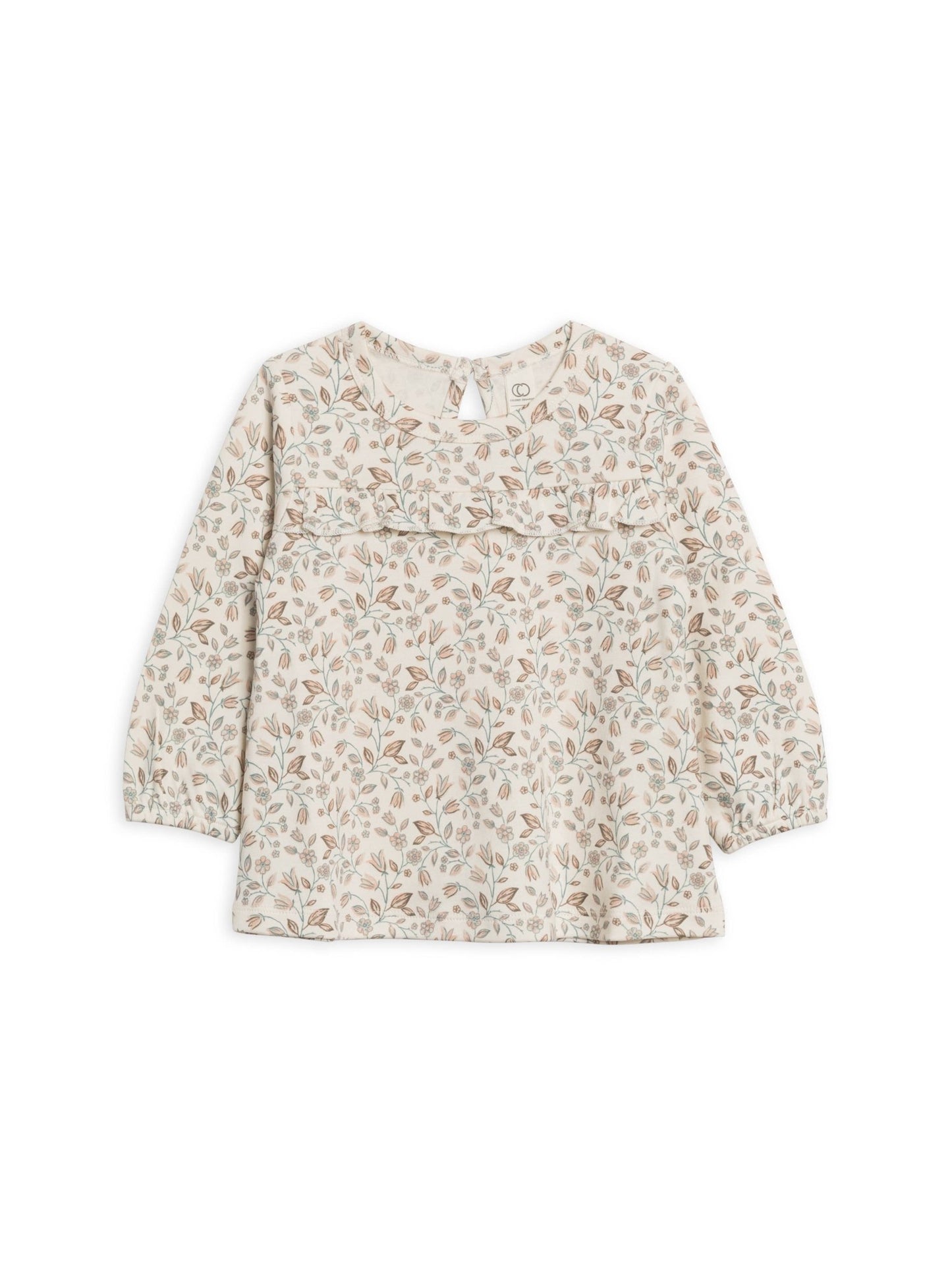 Sorren Ruffle Long Sleeve Top - Yuma Floral / Teal + Taupe - SPARROW