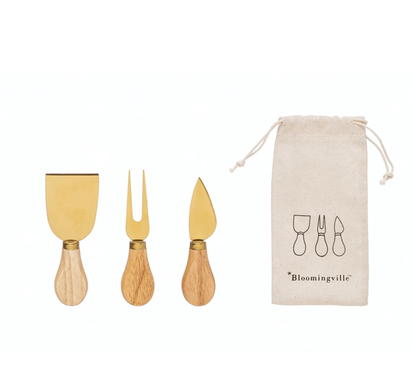 Stainless Steel Cheese Utensils with Oak Wood Handles, Set of 3 - SPARROW