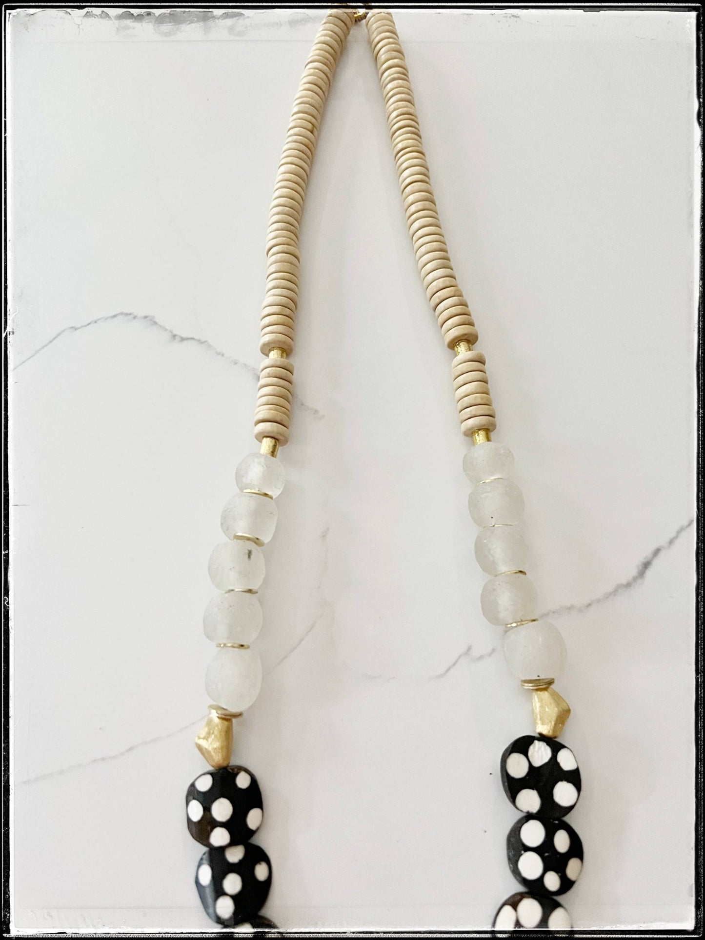Tan Coconut & Polka Dot African Bone Bead Necklace - SPARROW