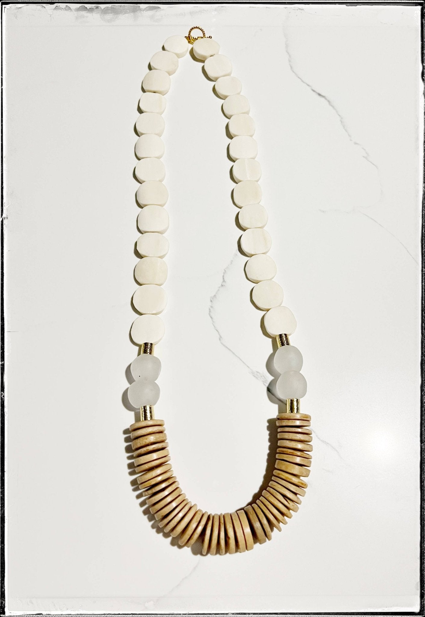 White African Bone Flat Bead Necklace - SPARROW