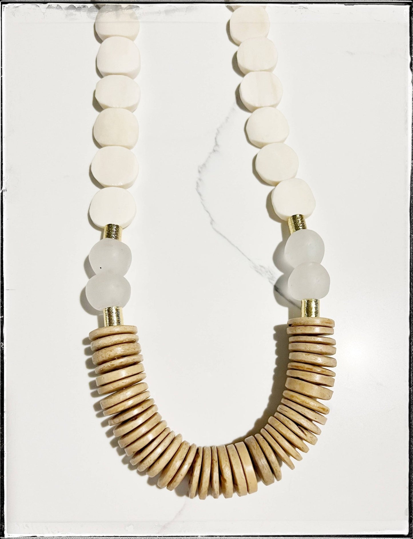 White African Bone Flat Bead Necklace - SPARROW