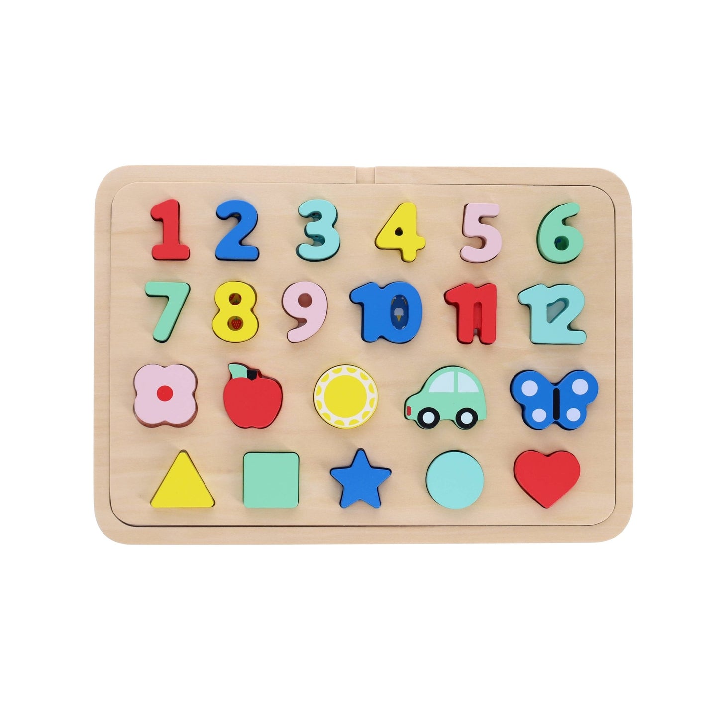 Wooden Tray Puzzle - Numbers, Shapes, Colors - SPARROW