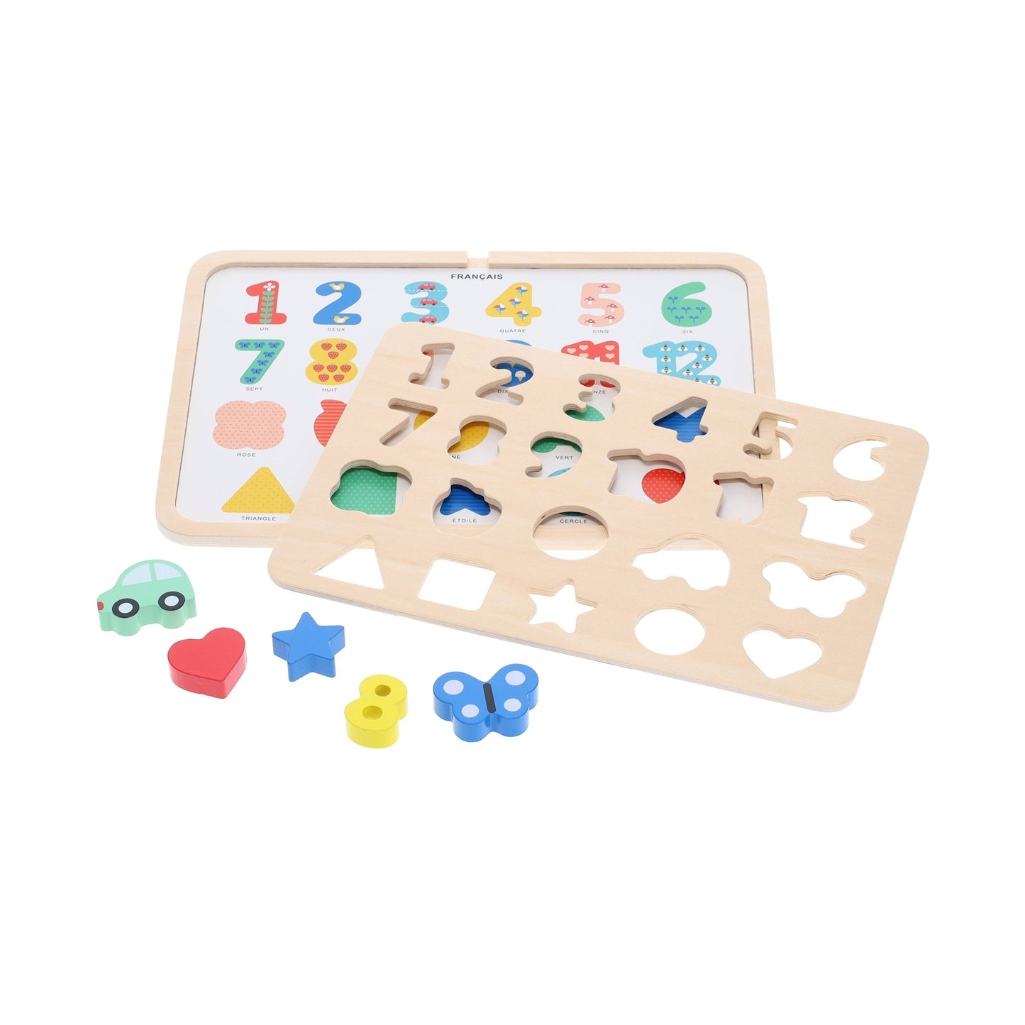 Wooden Tray Puzzle - Numbers, Shapes, Colors - SPARROW