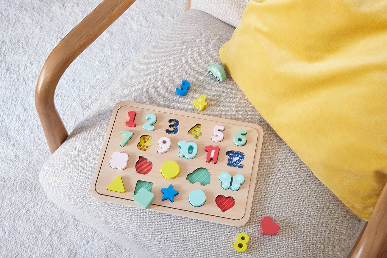 Wooden Tray Puzzle - Numbers, Shapes, Colors - SPARROW