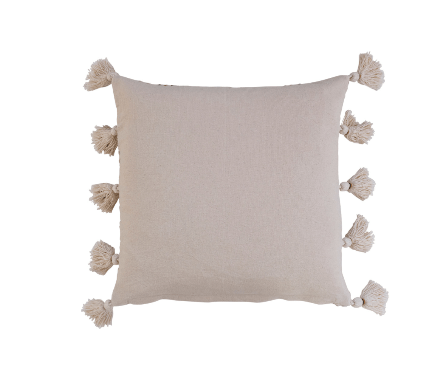 18" Square Woven Cotton Pillow w/ Embroidery & Tassels - SPARROW