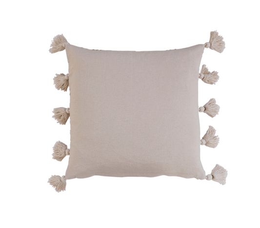 18" Square Woven Cotton Pillow w/ Embroidery & Tassels - SPARROW