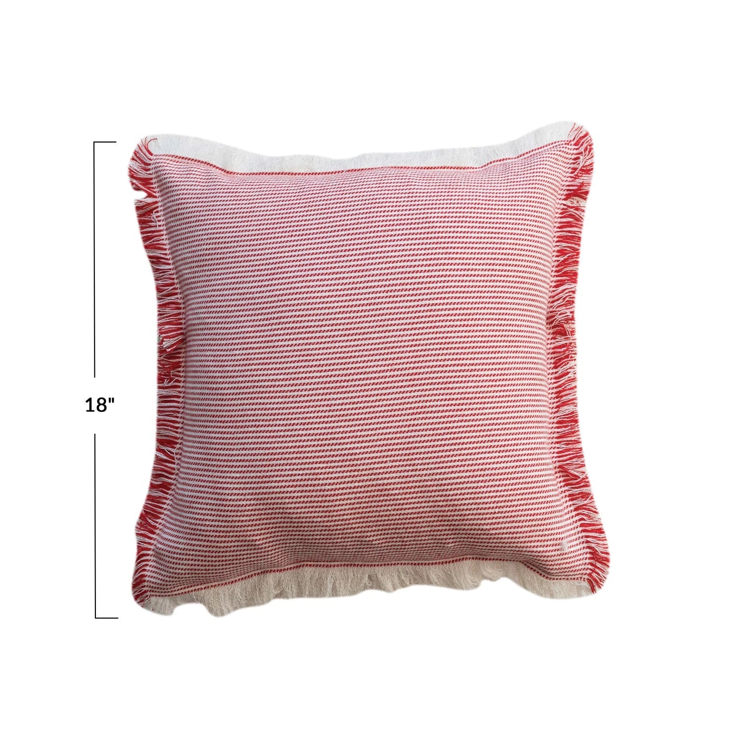 18" Square Woven Cotton Pillow w/ Stripes & Fringe - SPARROW