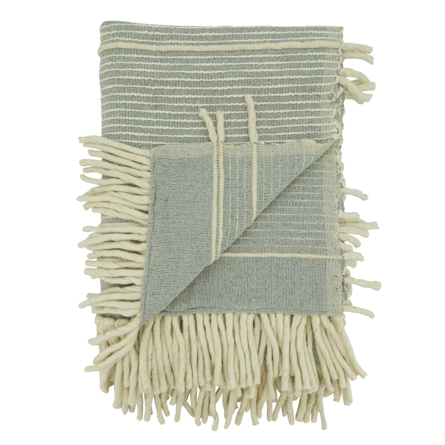 Stripe Chunky Fringe Throw Blanket | Grey